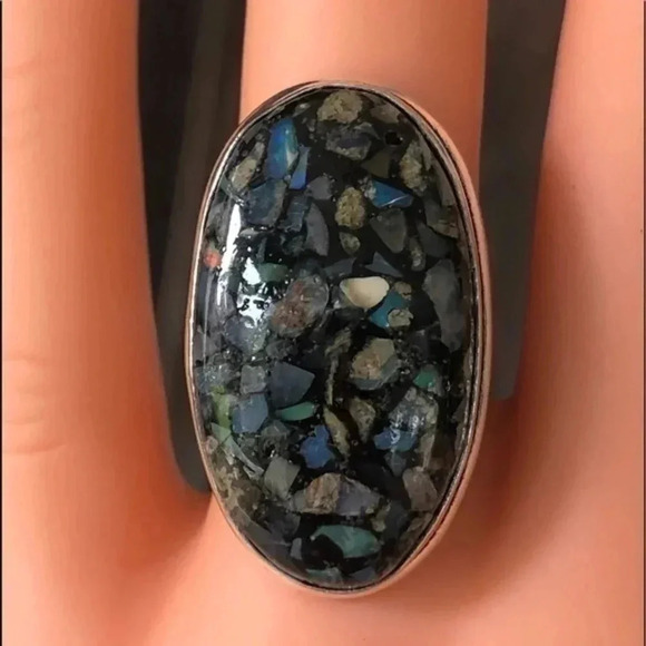 Mama Bling Jewelry - SIZE 7 Large Oval Copper Ethiopian Opal 925 Sterling Silver Ring NWT